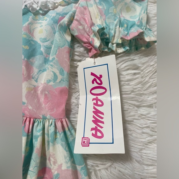 NEW Vintage Roanna 90s 80s Victorian Lace Bib Collar Pink Floral Dress Girls 3T - Picture 3 of 9